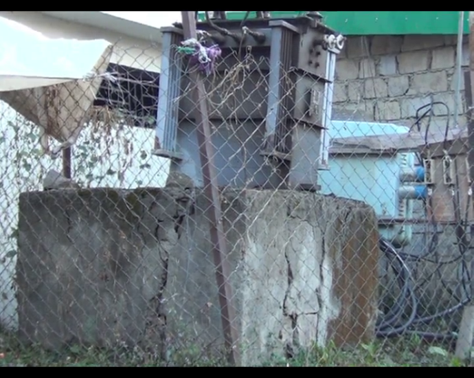 On the verge of falling transformer installed on Jaunaji Road