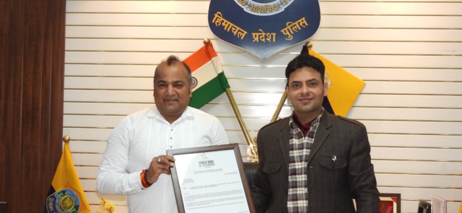 World Book of Records London appreciated the work of Baddi Police by giving appreciation letter